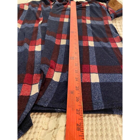 EGY Womans Jacket Plus Sz XL Navy Burgundy Plaid Open Front Light Fleece - Picture 11 of 11